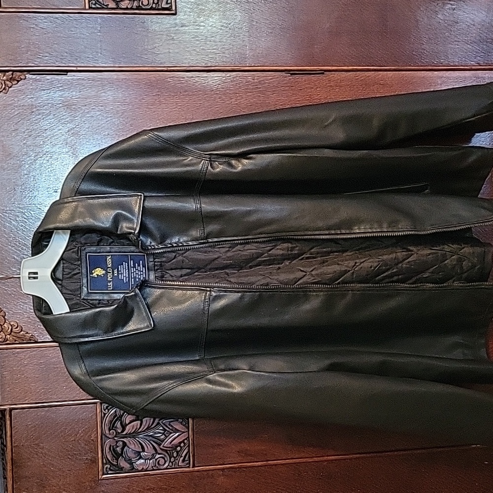 U.S. Polo Ralph Lauren Faux Leather Jacket Black  Pocket in lining XXL Bikercore